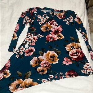 Agnes & Dora Teal Floral Long Sleeve Dress